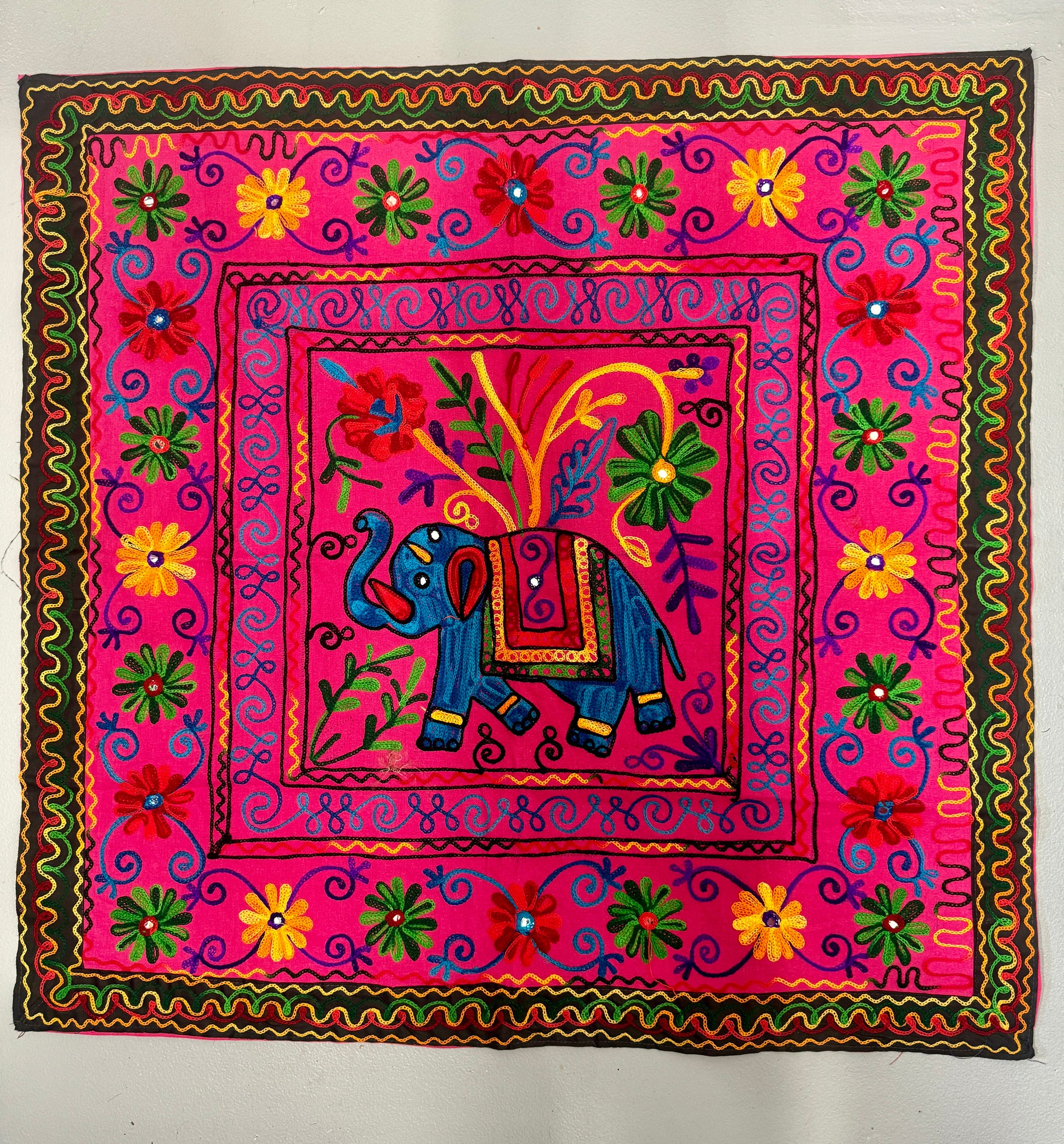 Elephant Embroidered Square Table Cloth - JayKayBoutiqueOnline