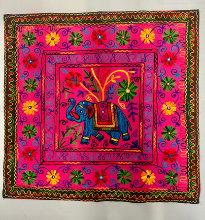 Elephant Embroidered Square Table Cloth - JayKayBoutiqueOnline