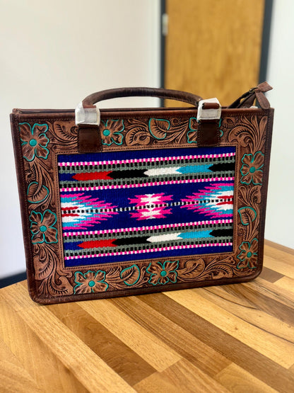 Western Style Leather Tote Saddle Blanket panel Bag - JayKayBoutiqueOnline
