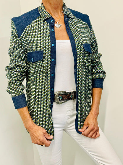 Western Denim Patch Shirt with Chest Pockets - JayKayBoutiqueOnline