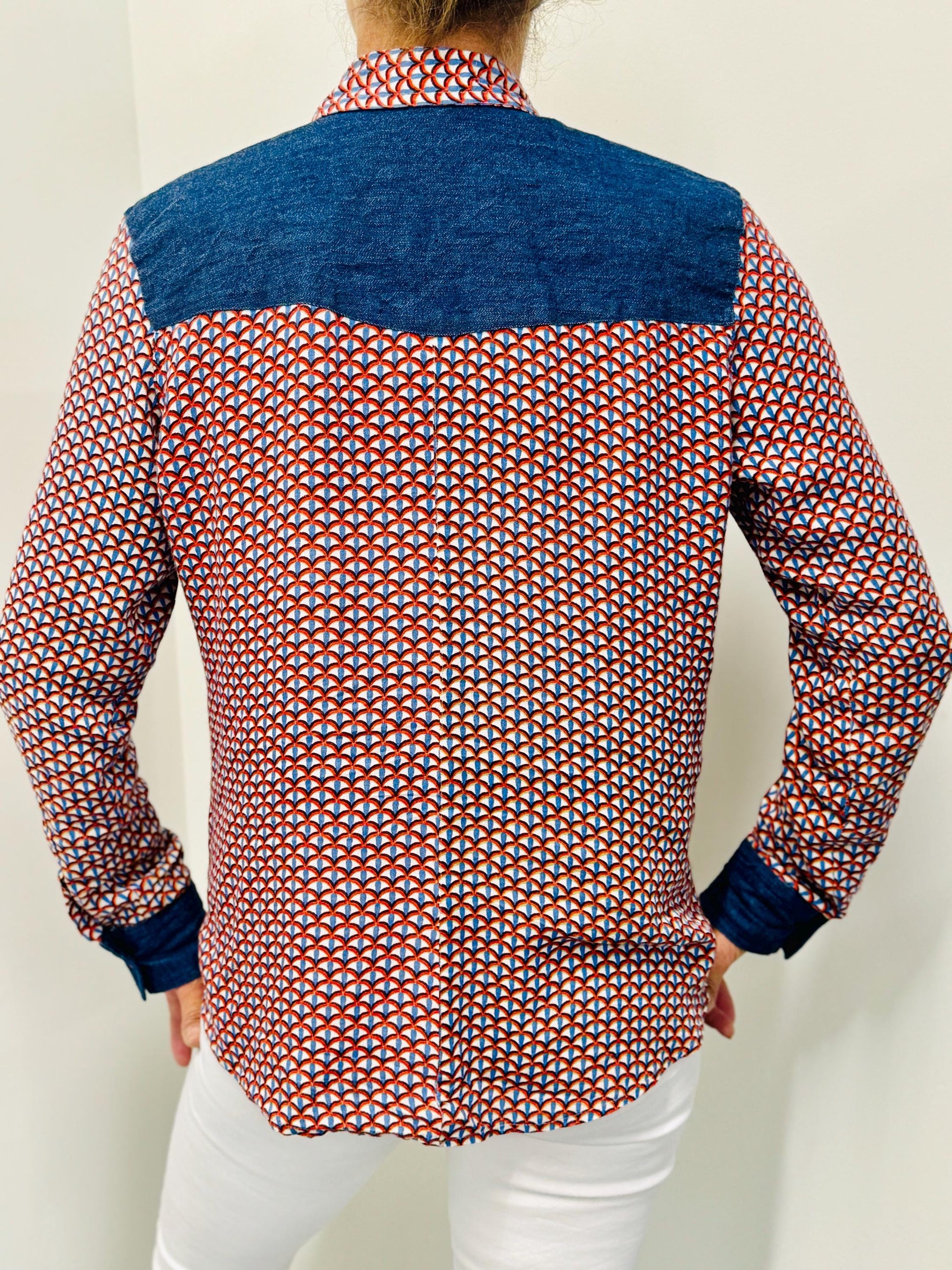 Western Denim Patch Shirt with Chest Pockets - JayKayBoutiqueOnline