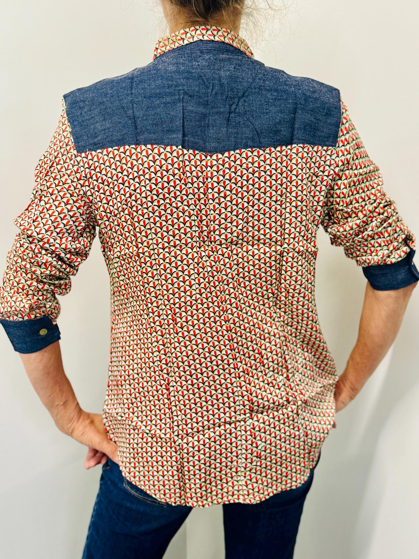 Western Denim Patch Shirt with Chest Pockets - JayKayBoutiqueOnline