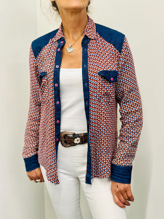 Western Denim Patch Shirt with Chest Pockets - JayKayBoutiqueOnline