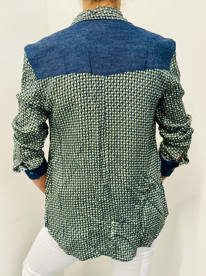 Western Denim Patch Shirt with Chest Pockets - JayKayBoutiqueOnline
