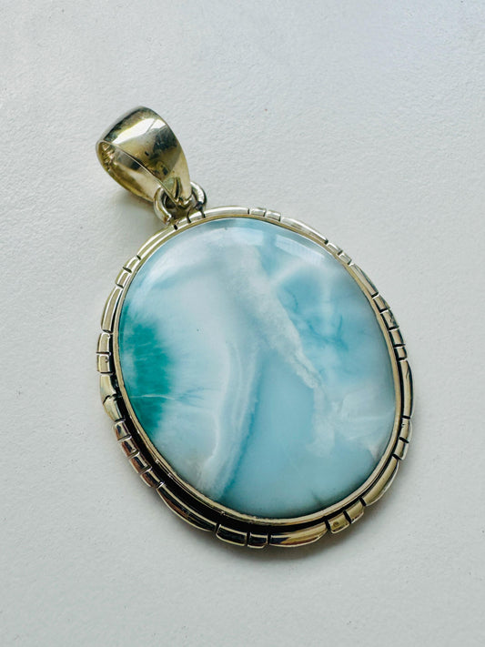 Larimar Pendant Hand Crafted from 925 German Silver | Larimar Gemstone Pendant | Artisan Larimar Pendant | Genuine Larimar Pendant - JayKayBoutiqueOnline