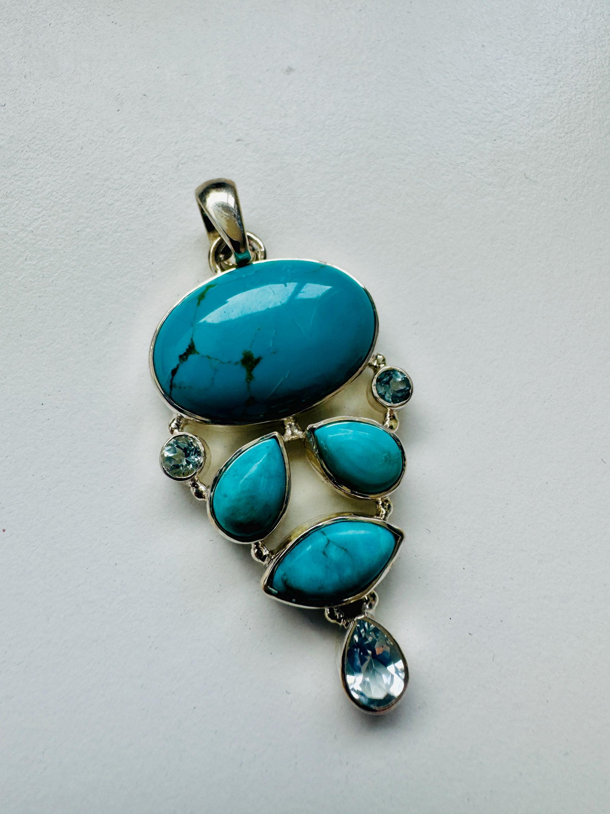 Turquoise Pendant Sterling Silver | Peridot Pendant | Multi Gemstone Pendant | Turquoise Peridot Topaz Pendants | Hand Crafted Pendants - JayKayBoutiqueOnline