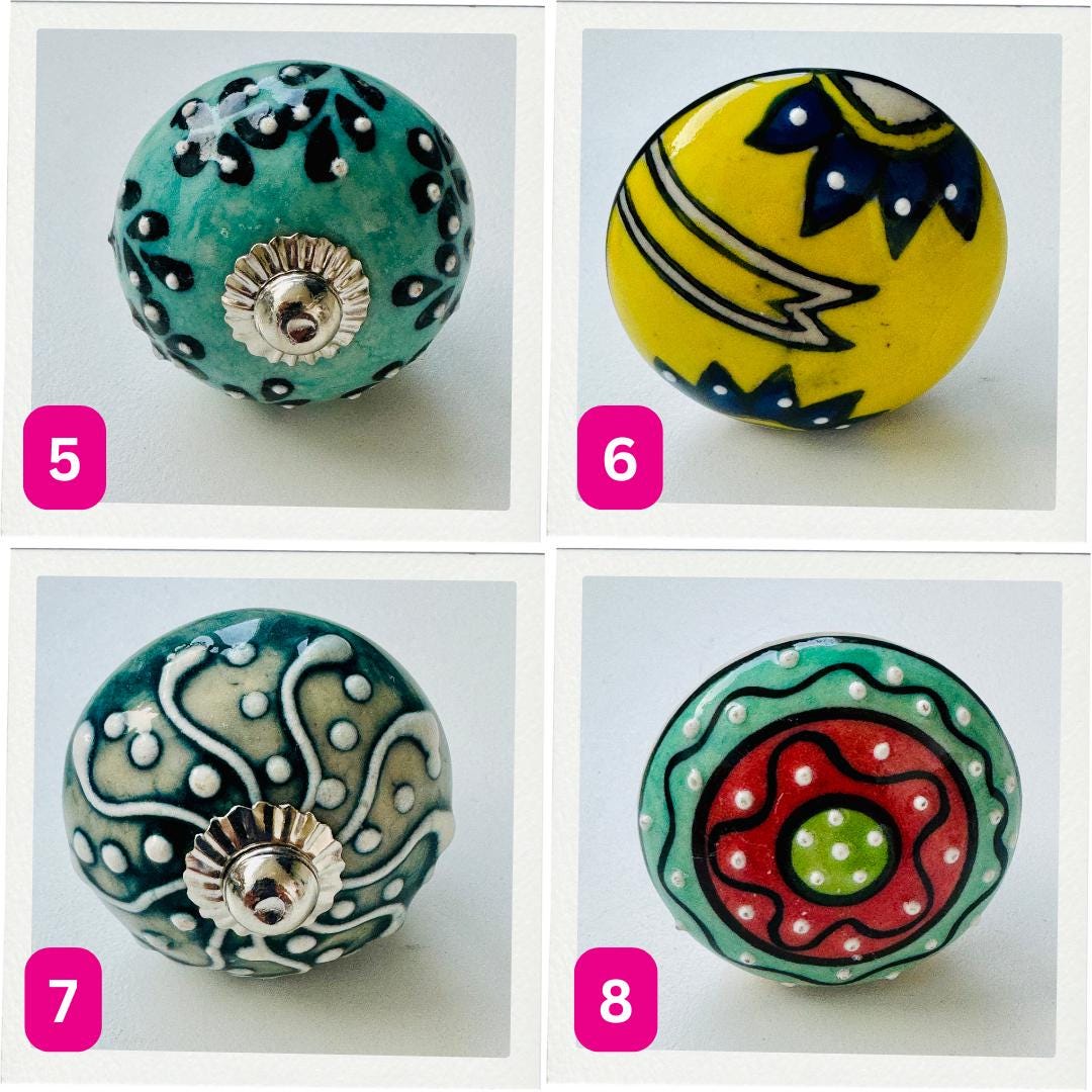 Ceramic Doors Knobs | Hand Painted Doors Knobs | Cabinet Door Knobs | Cupboard Handle | Various Designs and Patterns | Multicoloured - JayKayBoutiqueOnline