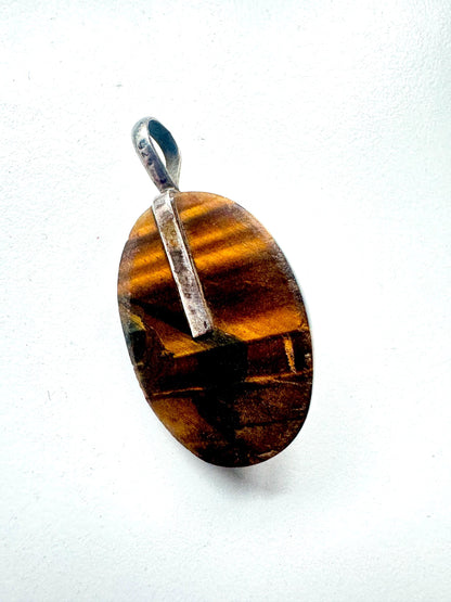 Vintage Sterling Silver Tiger's Eye Owl Pendant - Wisdom & Protection - JayKayBoutiqueOnline