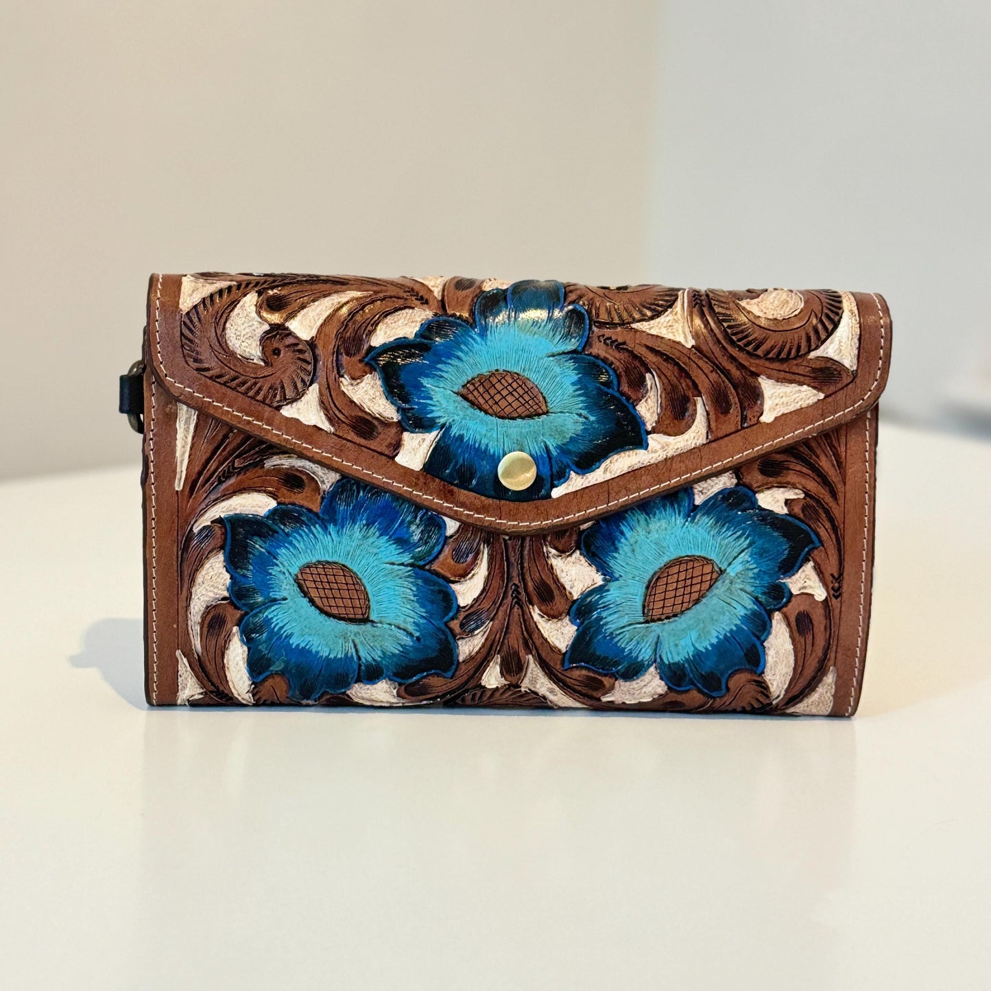 Hand Tooled Leather Crossbody Clutch - JayKayBoutiqueOnline