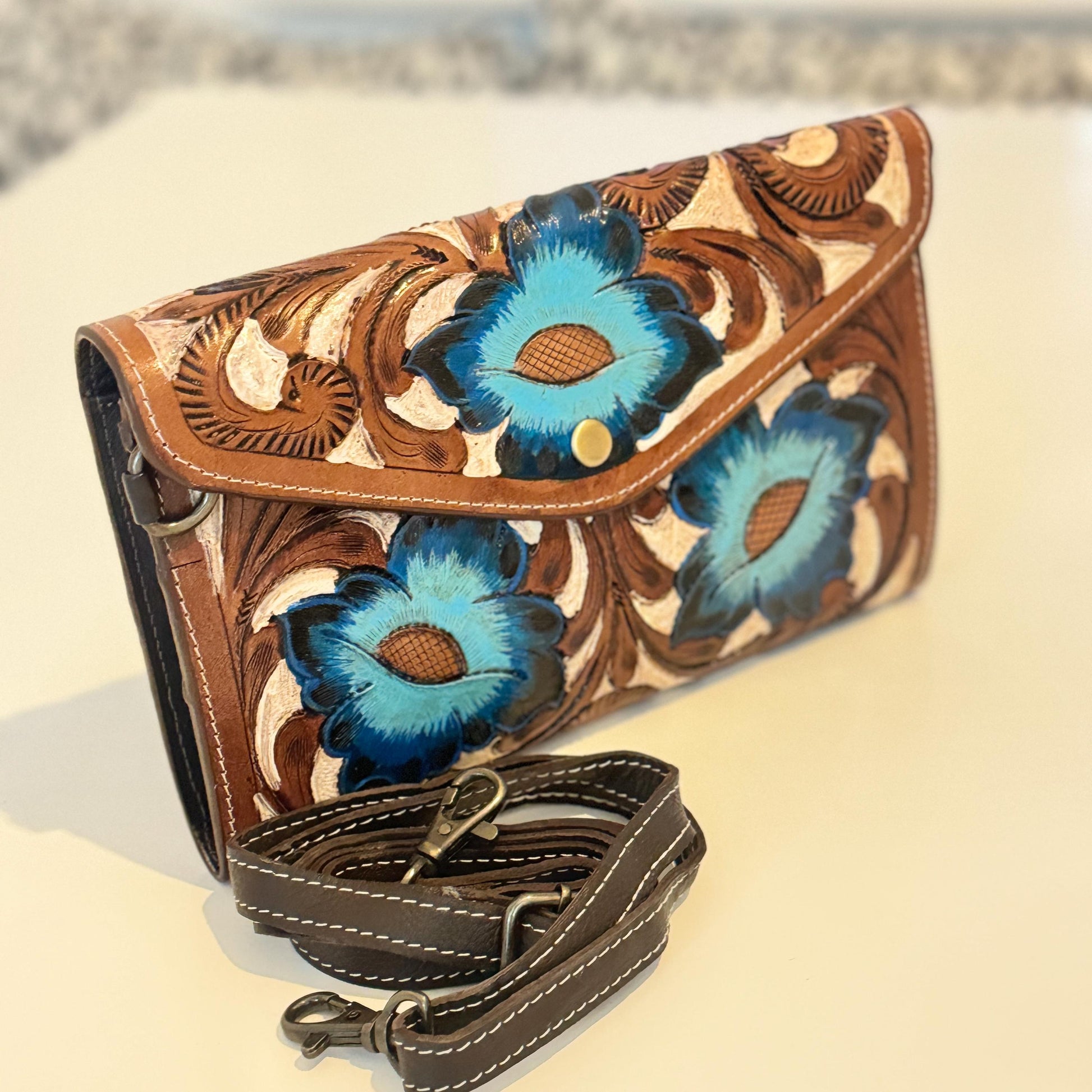 Leather Clutch Bag Hand Crafted with Shoulder Strap - JayKayBoutiqueOnline