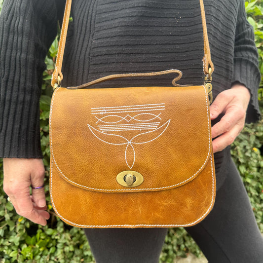 Classic Leather Handbag Boot Stitch and Shoulder Strap - JayKayBoutiqueOnline