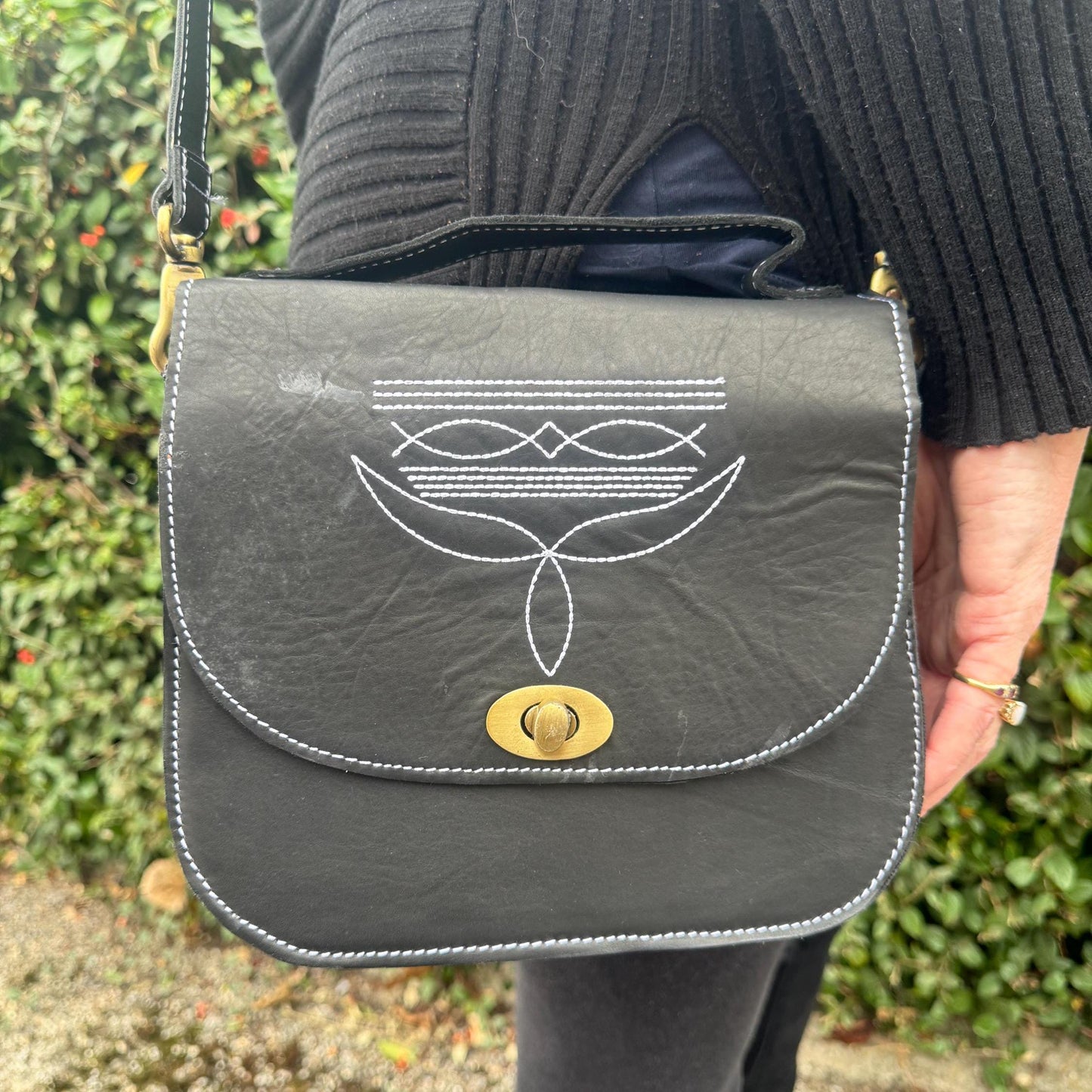 Classic Leather Handbag Boot Stitch and Shoulder Strap - JayKayBoutiqueOnline