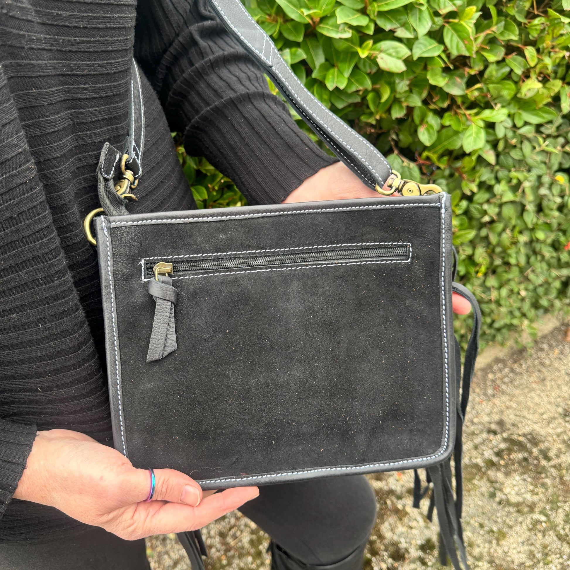 Suede Tassel Boot Stitch Shoulder Bag - JayKayBoutiqueOnline