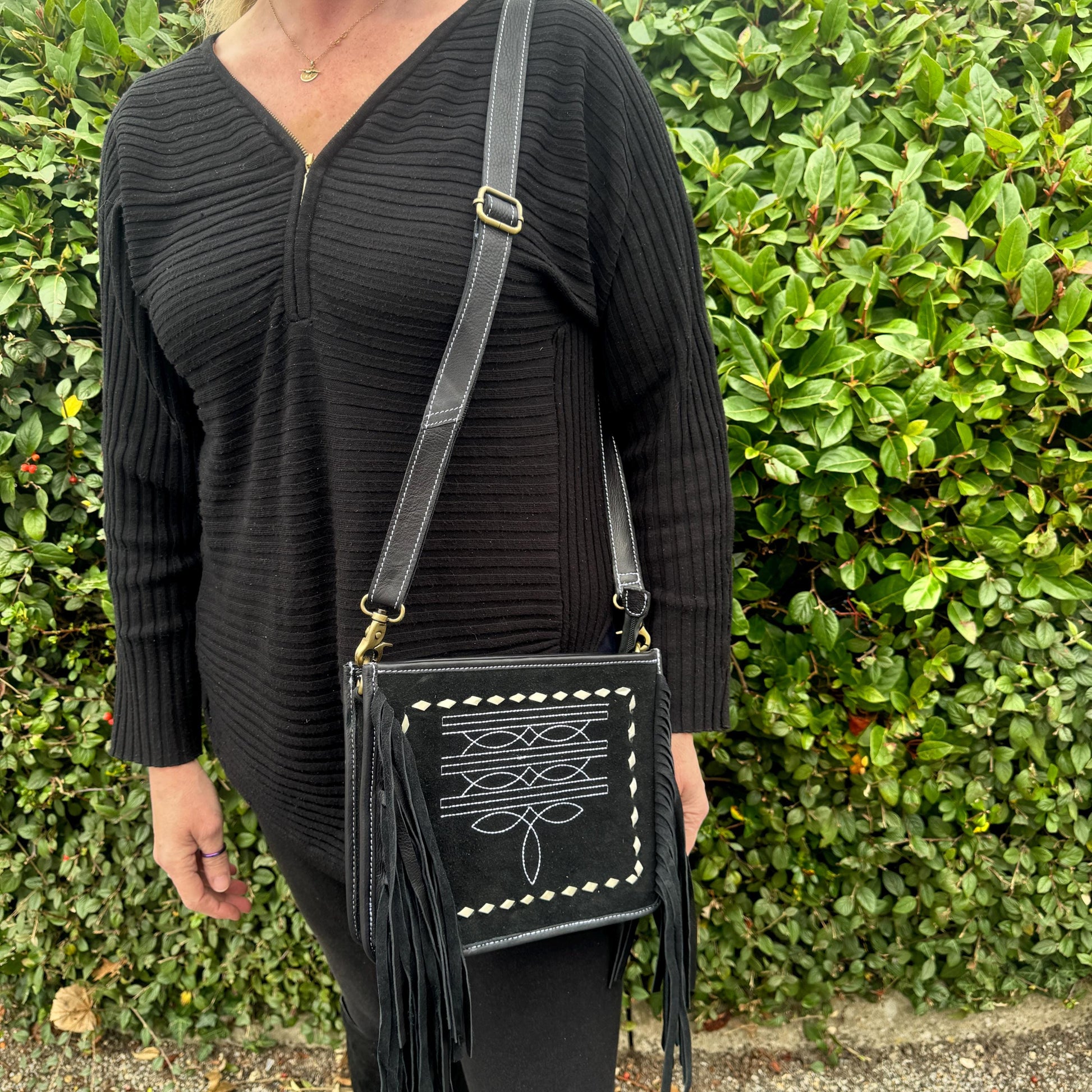 Suede Tassel Boot Stitch Shoulder Bag - JayKayBoutiqueOnline