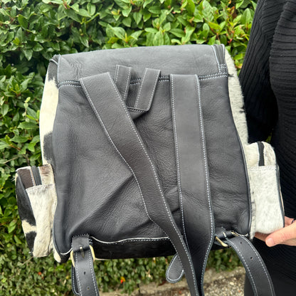 Large Backpack Leather and Cowhide Multiple Zip Pockets Padded Adjustable Shoulder Straps with Top Handle - JayKayBoutiqueOnline