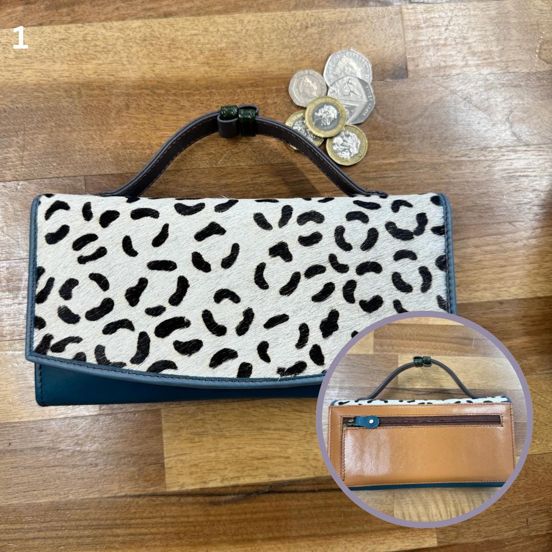 Recycled Leather Clutch Wallet with Animal Print Hide - JayKayBoutiqueOnline