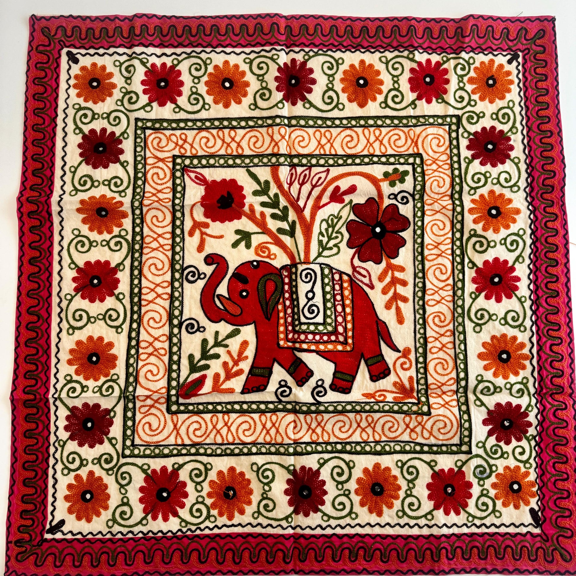 Elephant Embroidered Square Table Cloth - JayKayBoutiqueOnline