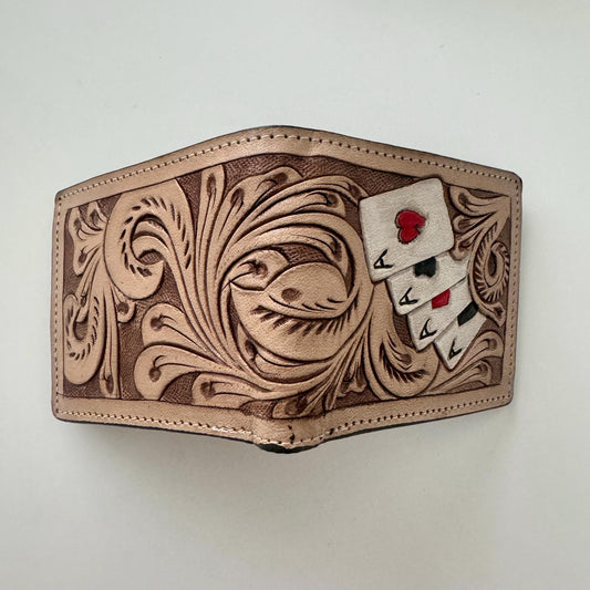 Hand Tooled Leather Bi-Fold Wallet in Various Designs - JayKayBoutiqueOnline