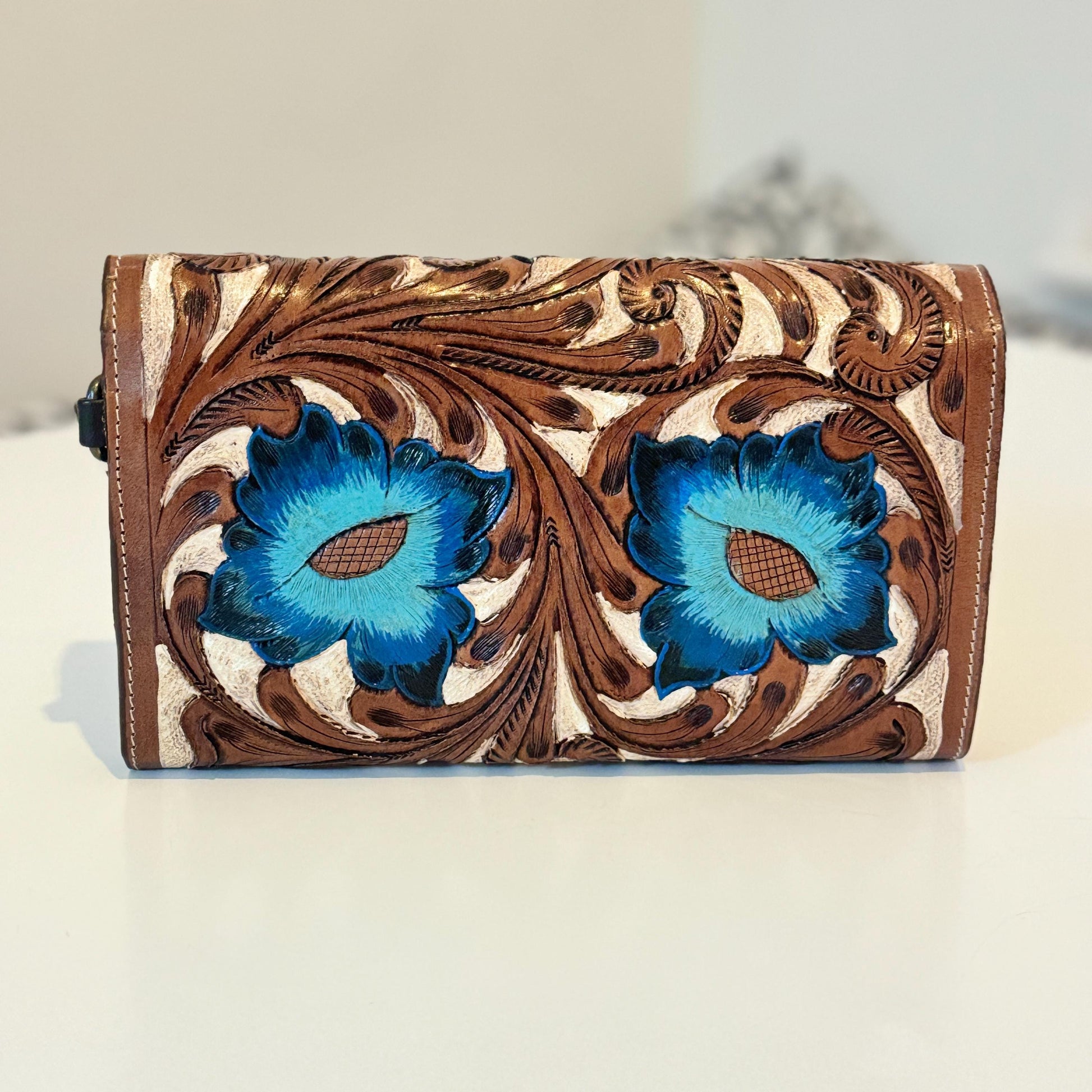 Hand Tooled Leather Crossbody Clutch - JayKayBoutiqueOnline