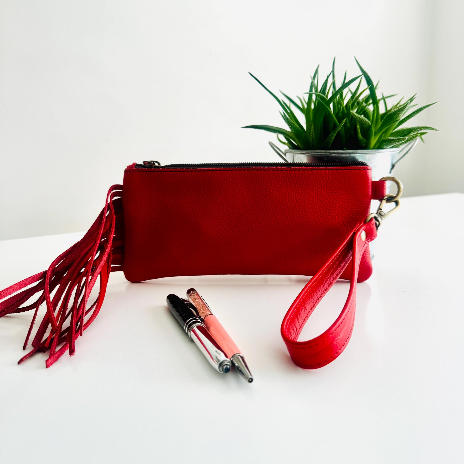 Leather Pencil Case Clutch Fringed - JayKayBoutiqueOnline