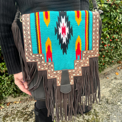 Leather Fringed Laptop Kilim Messenger - JayKayBoutiqueOnline