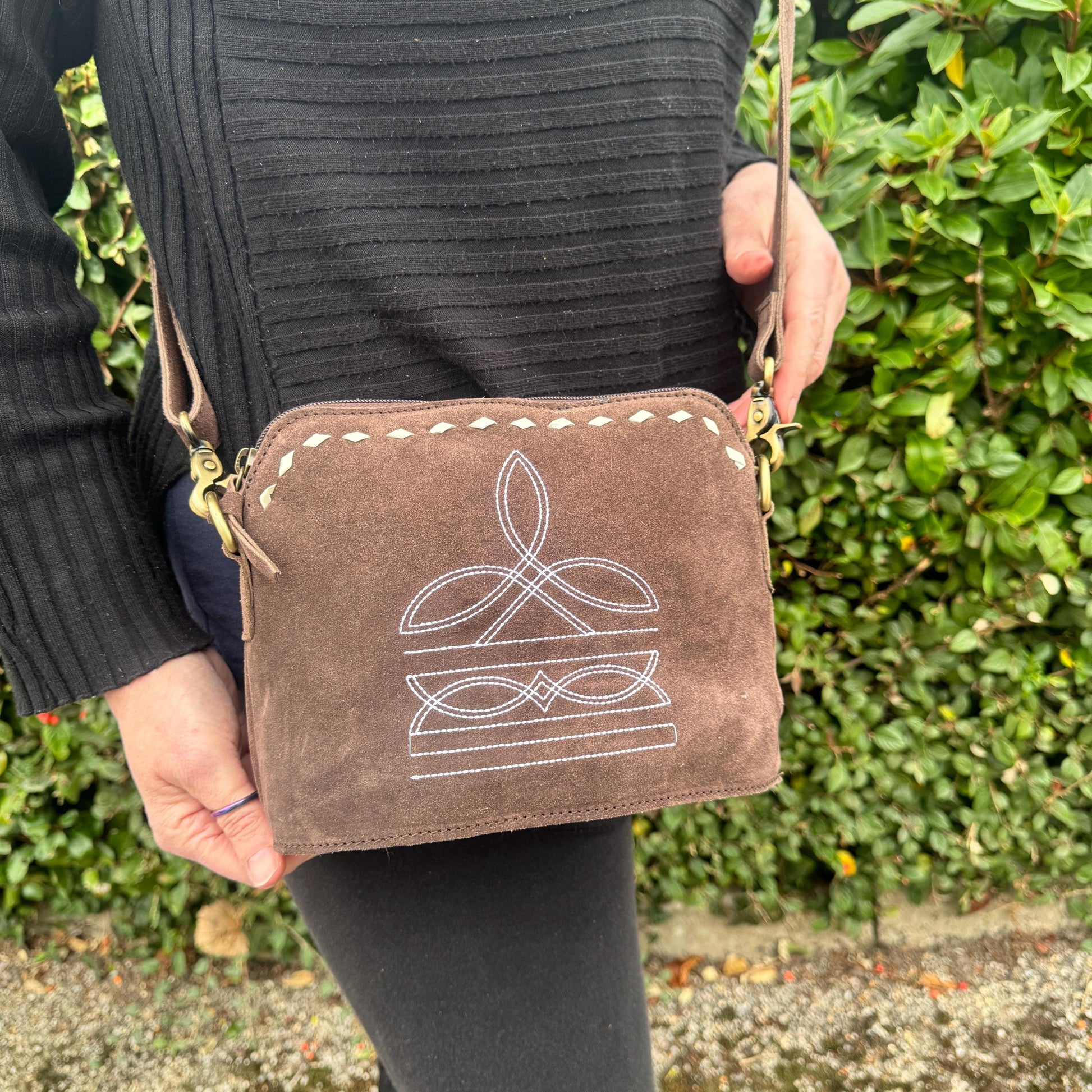 Western Style Boot Stitch Cross Body Suede Bag - JayKayBoutiqueOnline