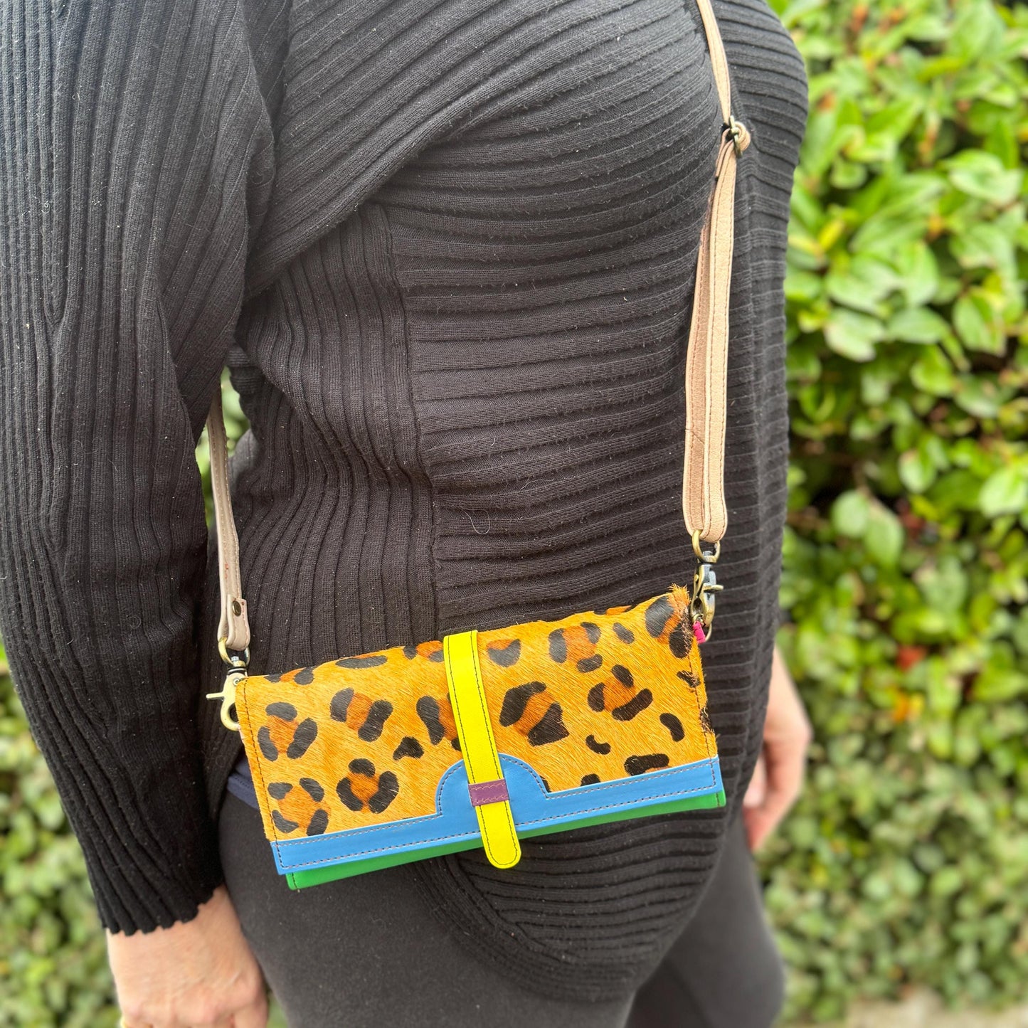 Coloured Recycled Leather Purse with Shoulder Strap - JayKayBoutiqueOnline