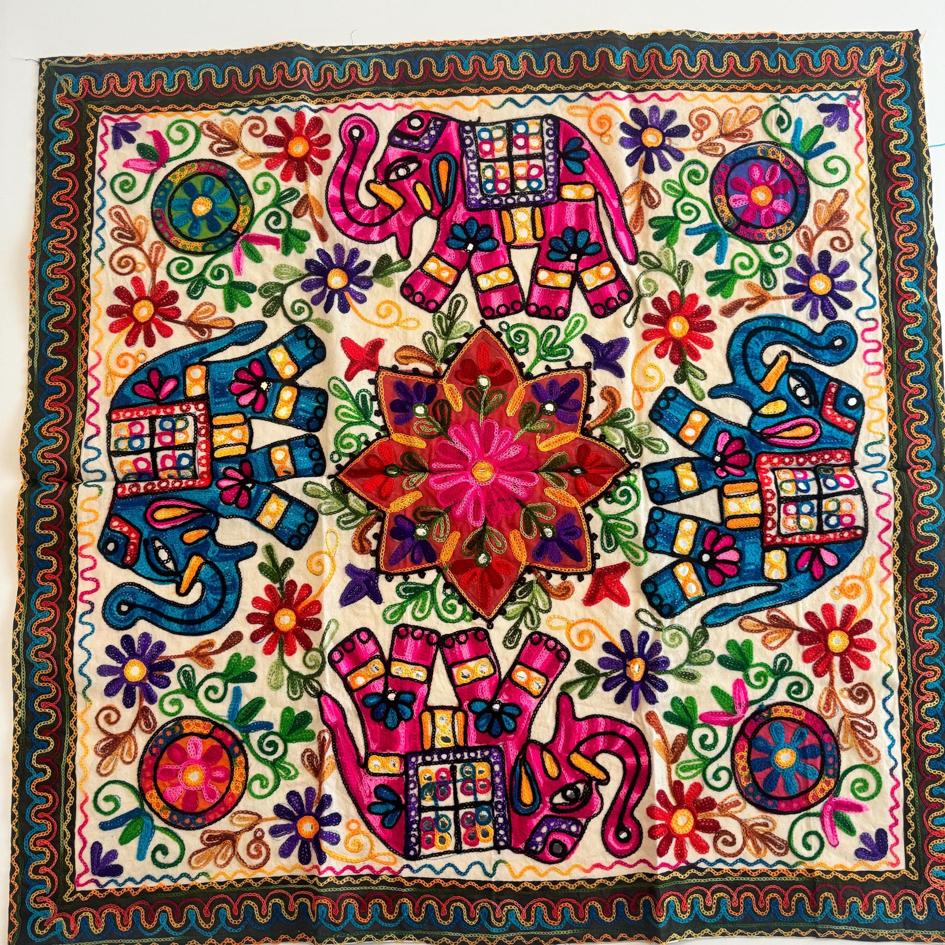 Elephant Floral Hand Embroidered Tablecloth or Wall hanging - JayKayBoutiqueOnline