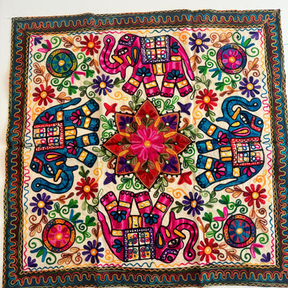 Elephant Embroidered Square Table Cloth - JayKayBoutiqueOnline