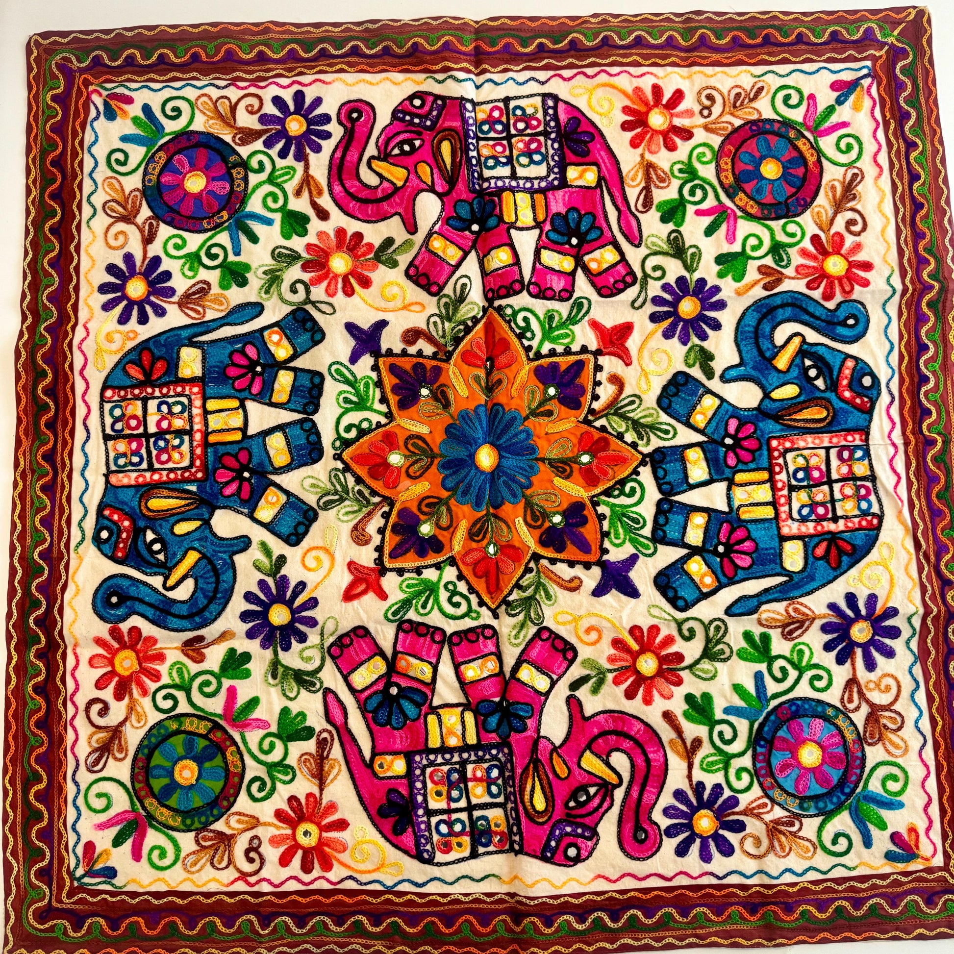 Elephant Embroidered Square Table Cloth - JayKayBoutiqueOnline