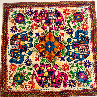 Elephant Embroidered Square Table Cloth - JayKayBoutiqueOnline