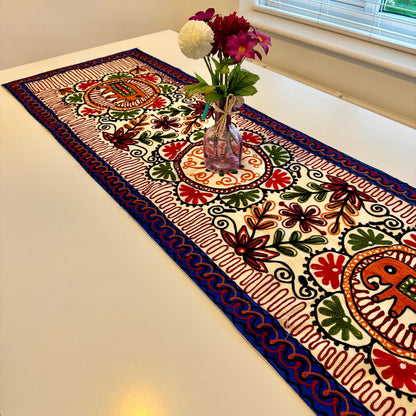 Embroidered Table Runner with Elephant or Floral Design - JayKayBoutiqueOnline