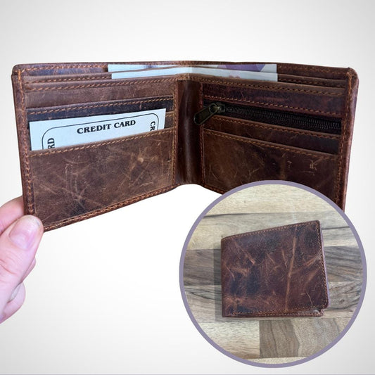 Slim Brown Bi-Fold Leather Wallet for Men - JayKayBoutiqueOnline