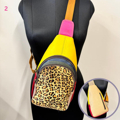 Coloured Leather Hair On Animal Print Sling Bag Easy Access - JayKayBoutiqueOnline