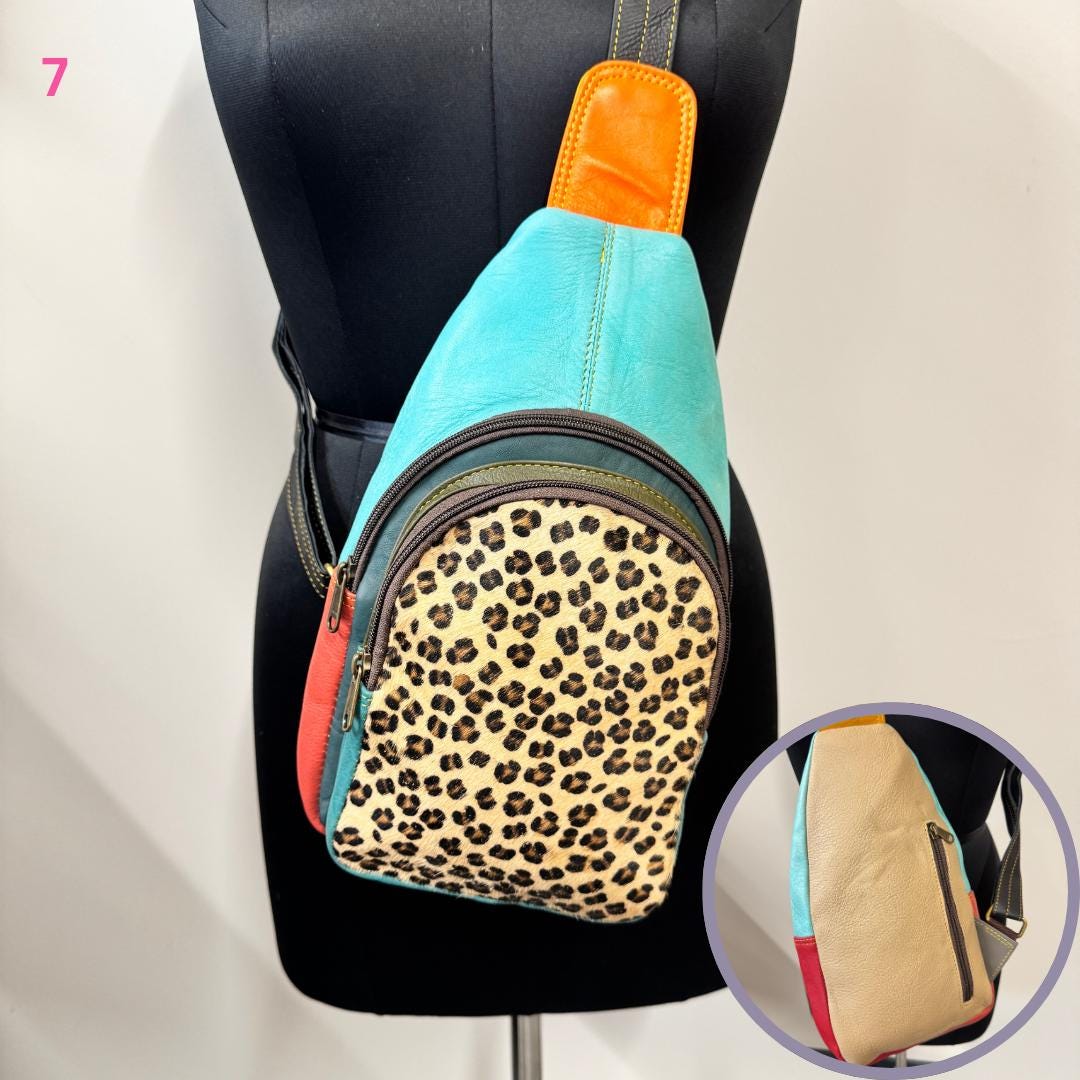 Coloured Leather Hair On Animal Print Sling Bag Easy Access - JayKayBoutiqueOnline