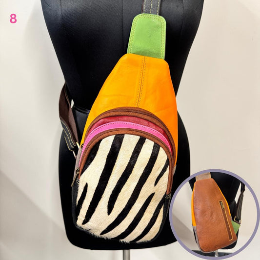 Coloured Leather Hair On Animal Print Sling Bag Easy Access - JayKayBoutiqueOnline