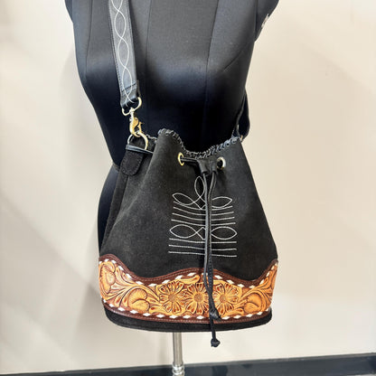 Suede Bucket Bag Leather Boot Stitch Shoulder Strap - JayKayBoutiqueOnline