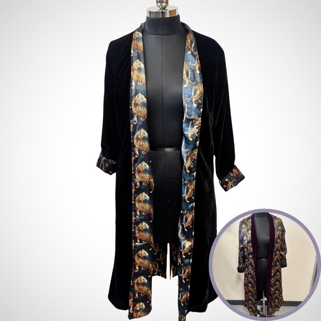 Reversible Velvet Duster Jacket with Tiger Print - JayKayBoutiqueOnline