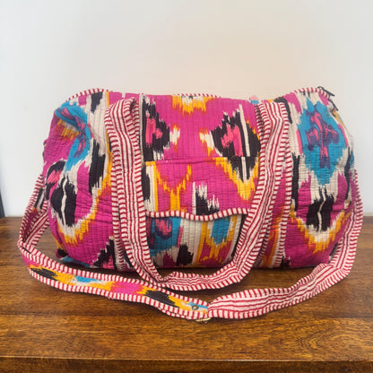 Cotton Quilted Overnight Bag | Cotton Travel Bag | Cotton Overnight Bag | Travel Bag | Weekender Bag | Travel Duffel Bag | Changing Bag - JayKayBoutiqueOnline