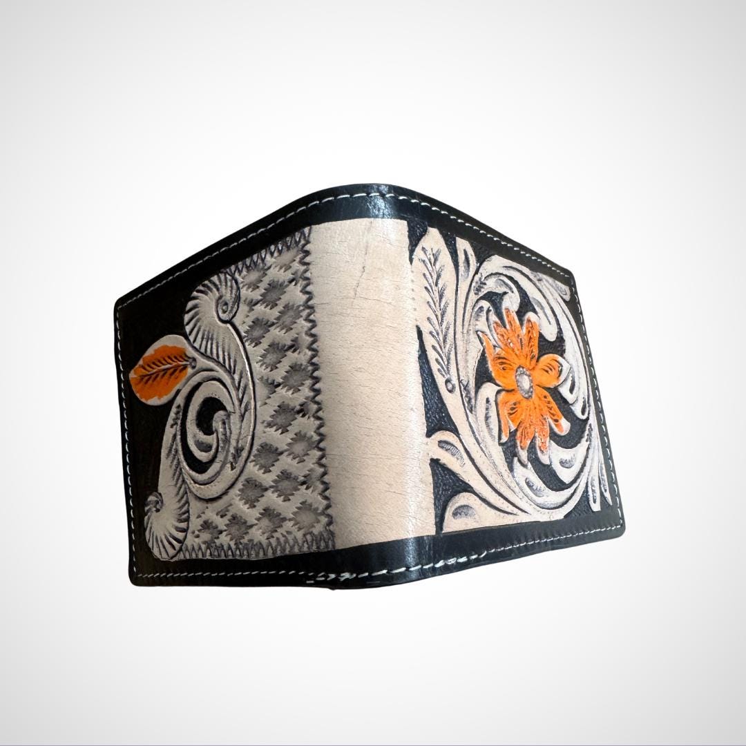 Hand Carved Leather Bi-Fold Wallet - JayKayBoutiqueOnline