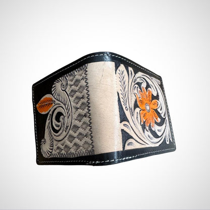Hand Carved Leather Bi-Fold Wallet - JayKayBoutiqueOnline