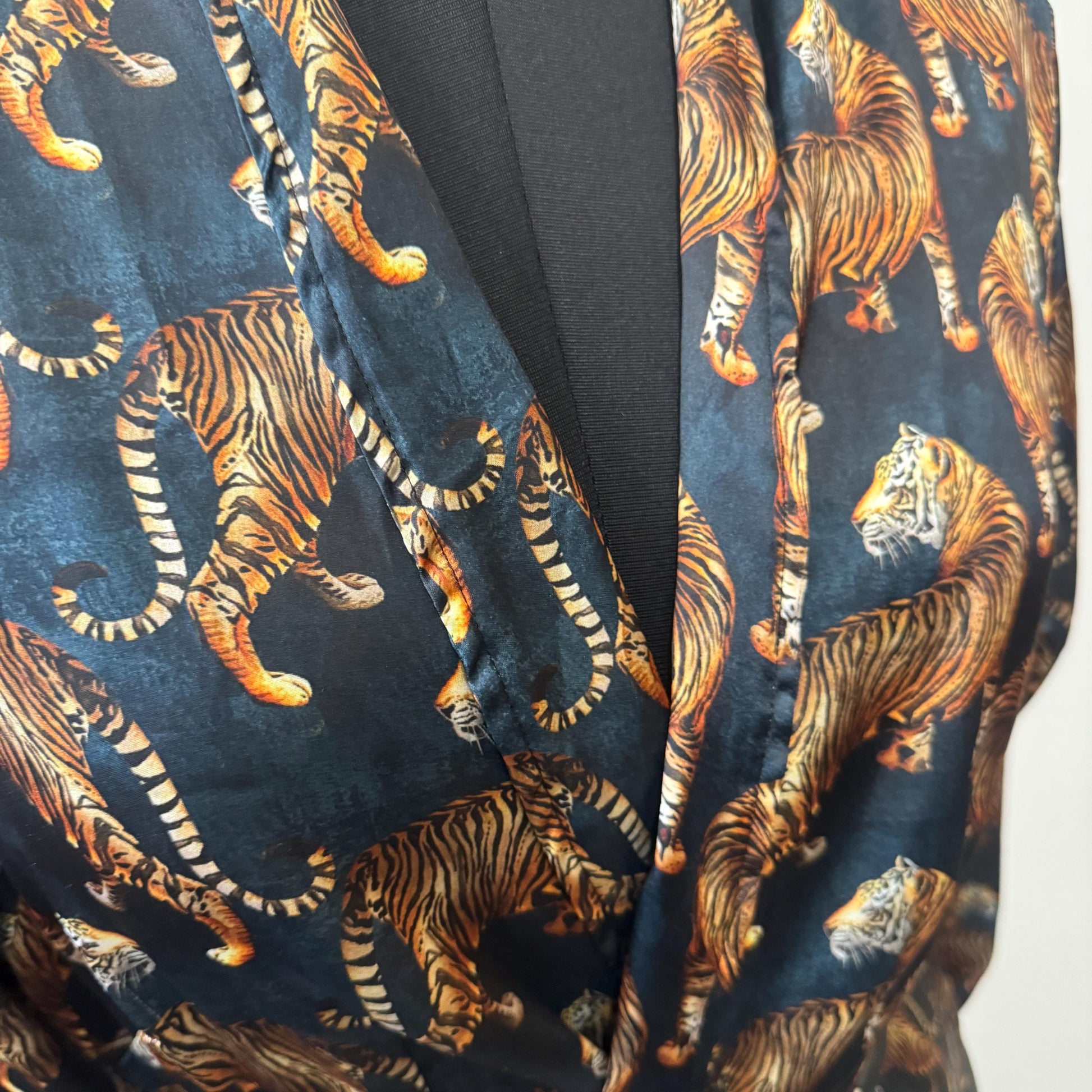 Tiger Print Satin Reversible Long Coat Robe Gown Cover Up - JayKayBoutiqueOnline