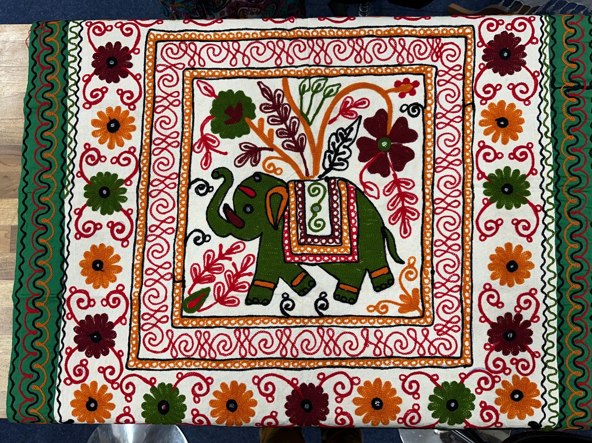 Elephant Embroidered Square Table Cloth - JayKayBoutiqueOnline
