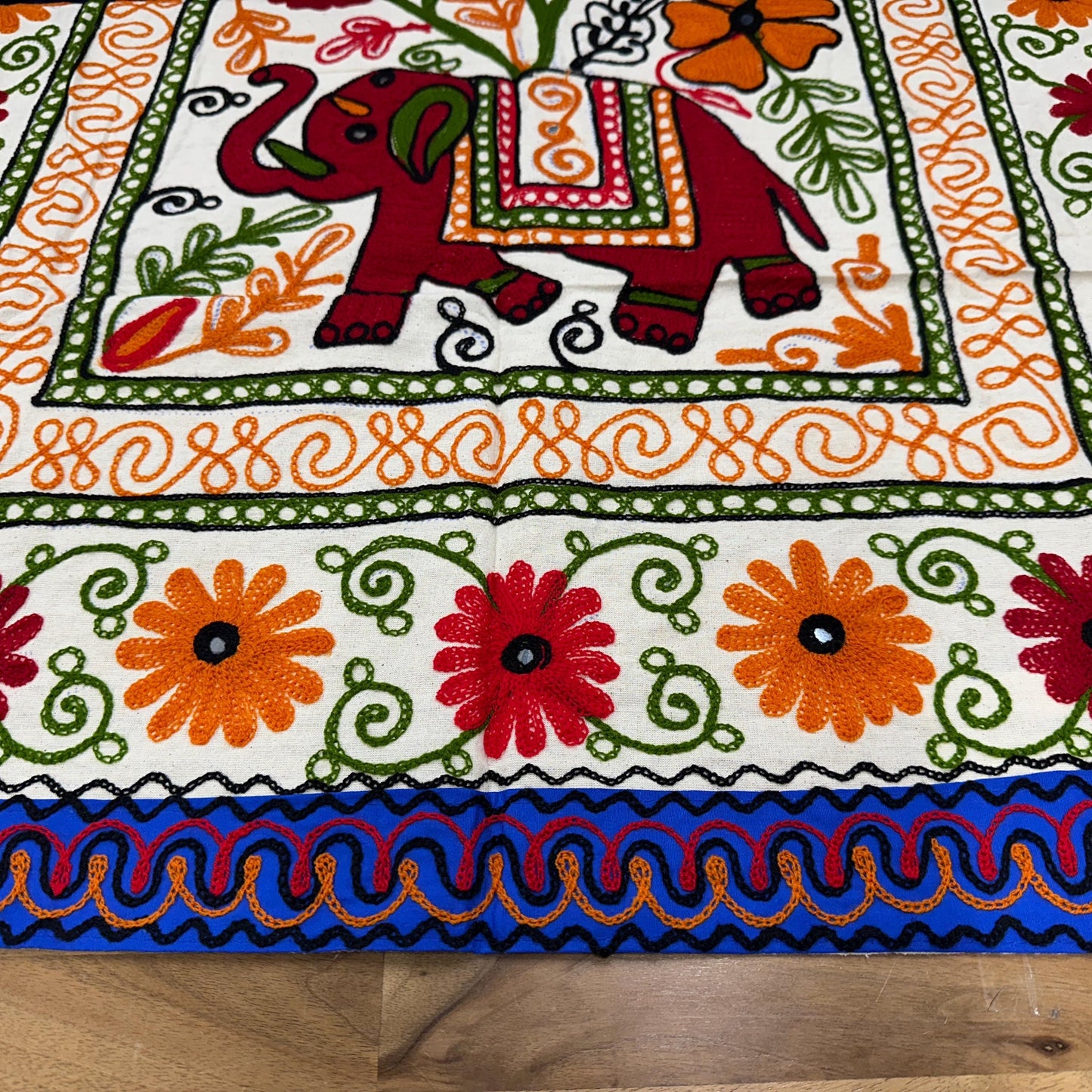 Elephant Floral Hand Embroidered Tablecloth or Wall hanging - JayKayBoutiqueOnline