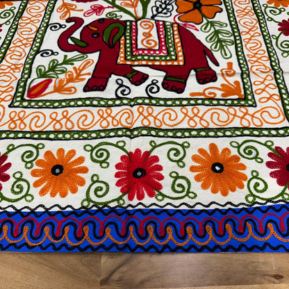 Elephant Floral Hand Embroidered Tablecloth or Wall hanging - JayKayBoutiqueOnline