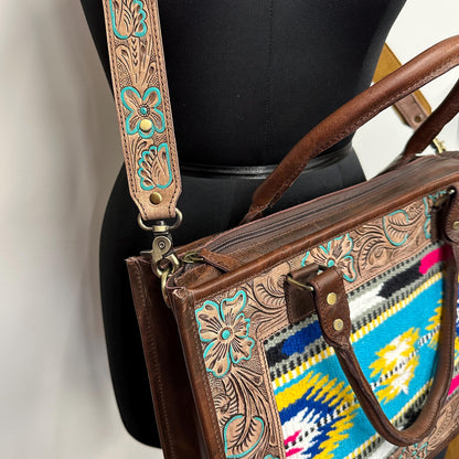 Western Style Leather Tote Saddle Blanket panel Bag - JayKayBoutiqueOnline