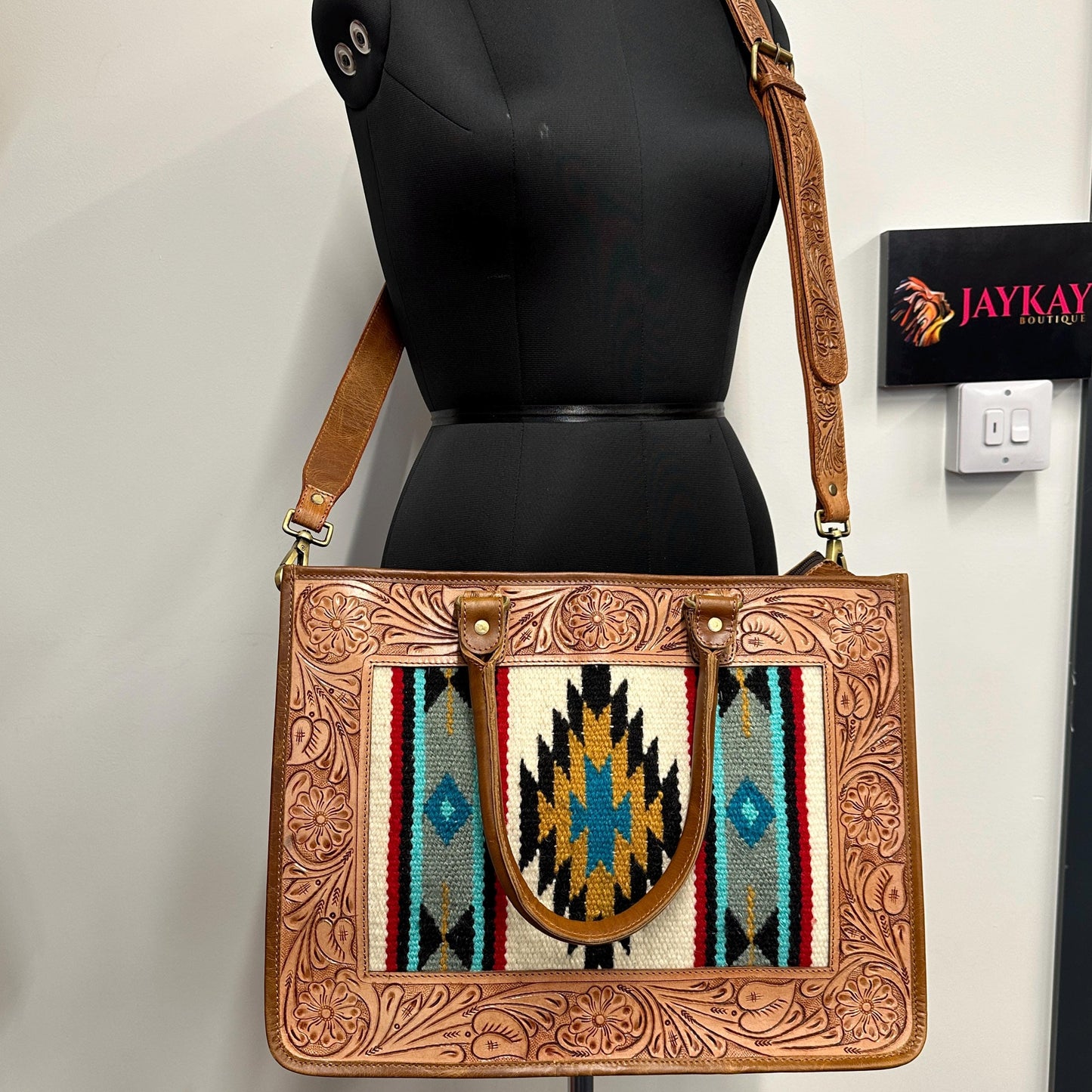 Western Style Leather Tote Saddle Blanket panel Bag - JayKayBoutiqueOnline