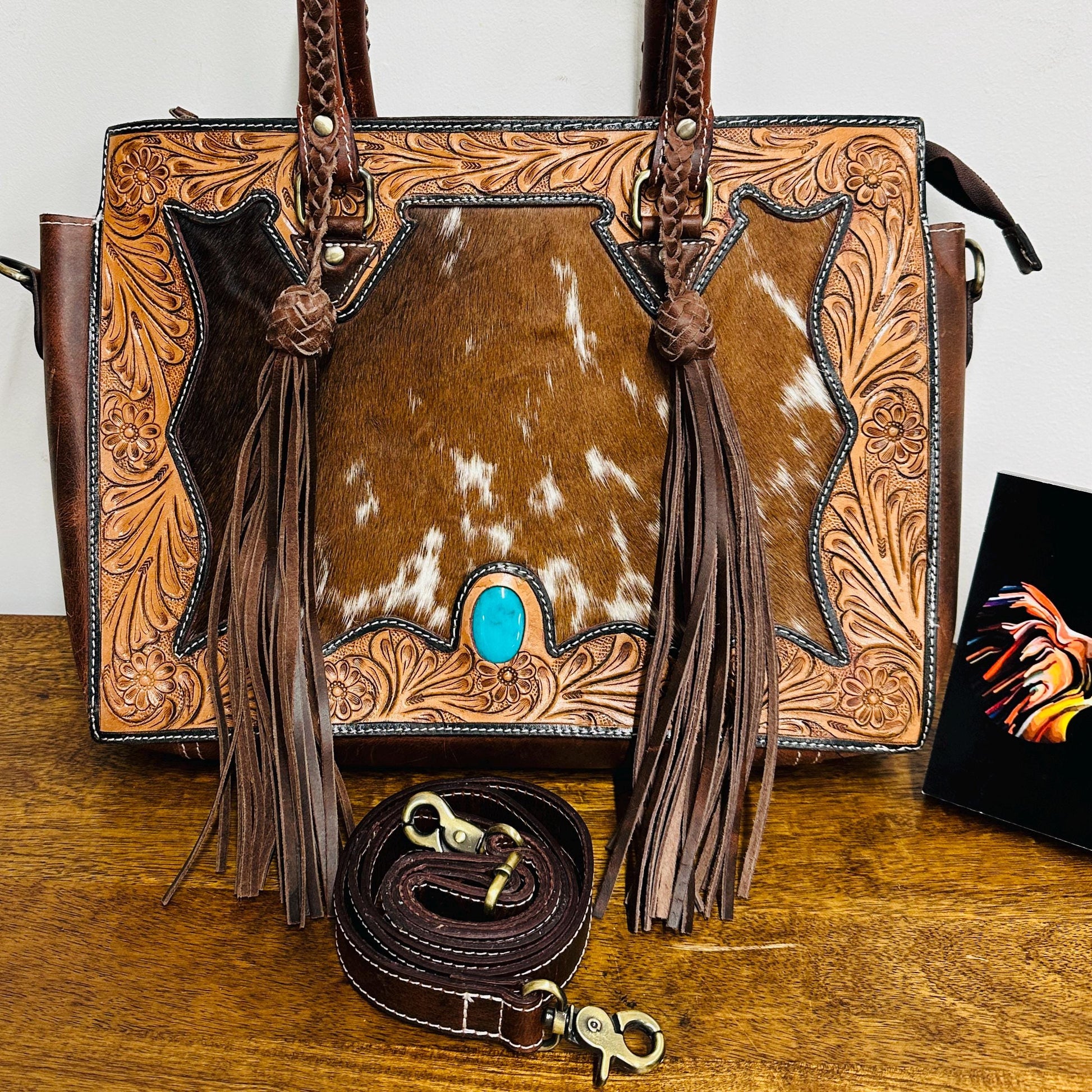 Hand Carved Leather Fringe Tote Bag - JayKayBoutiqueOnline