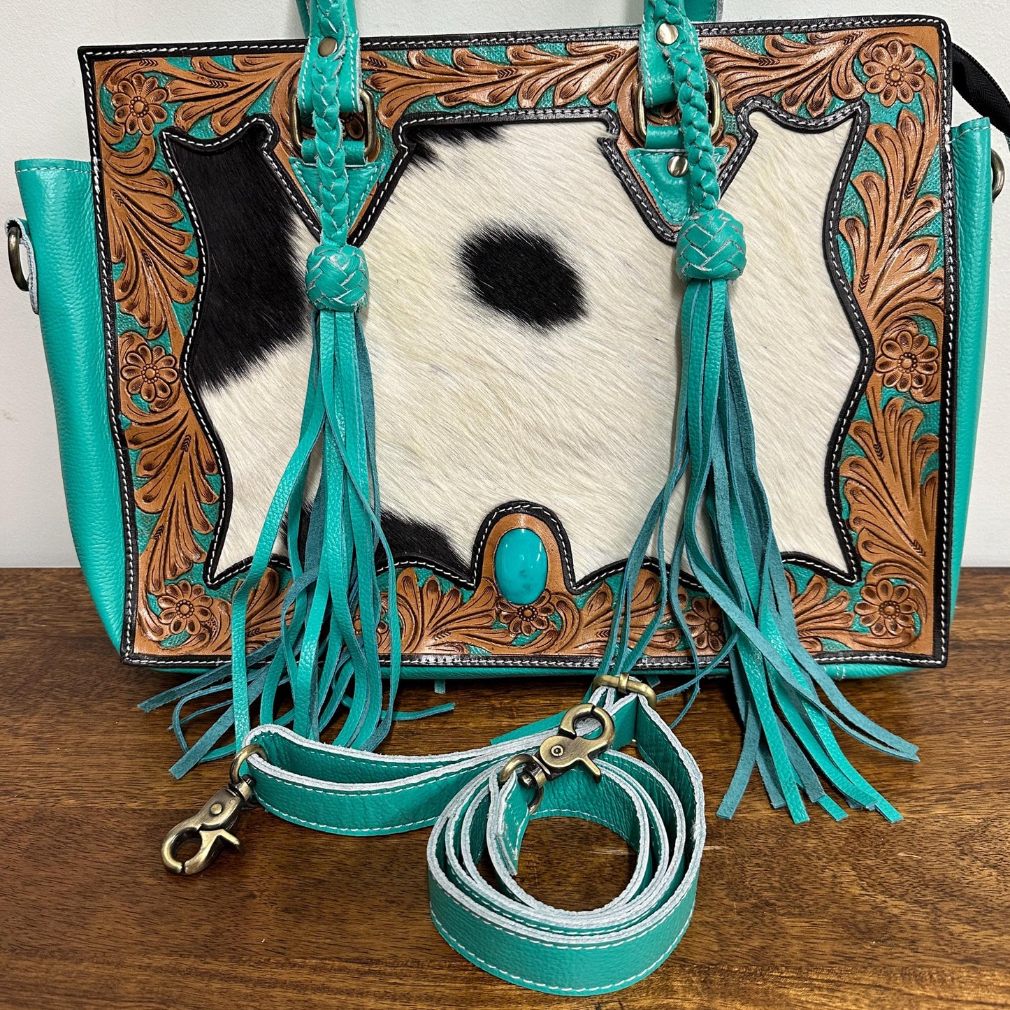 Hand Carved Leather Fringe Tote Bag - JayKayBoutiqueOnline