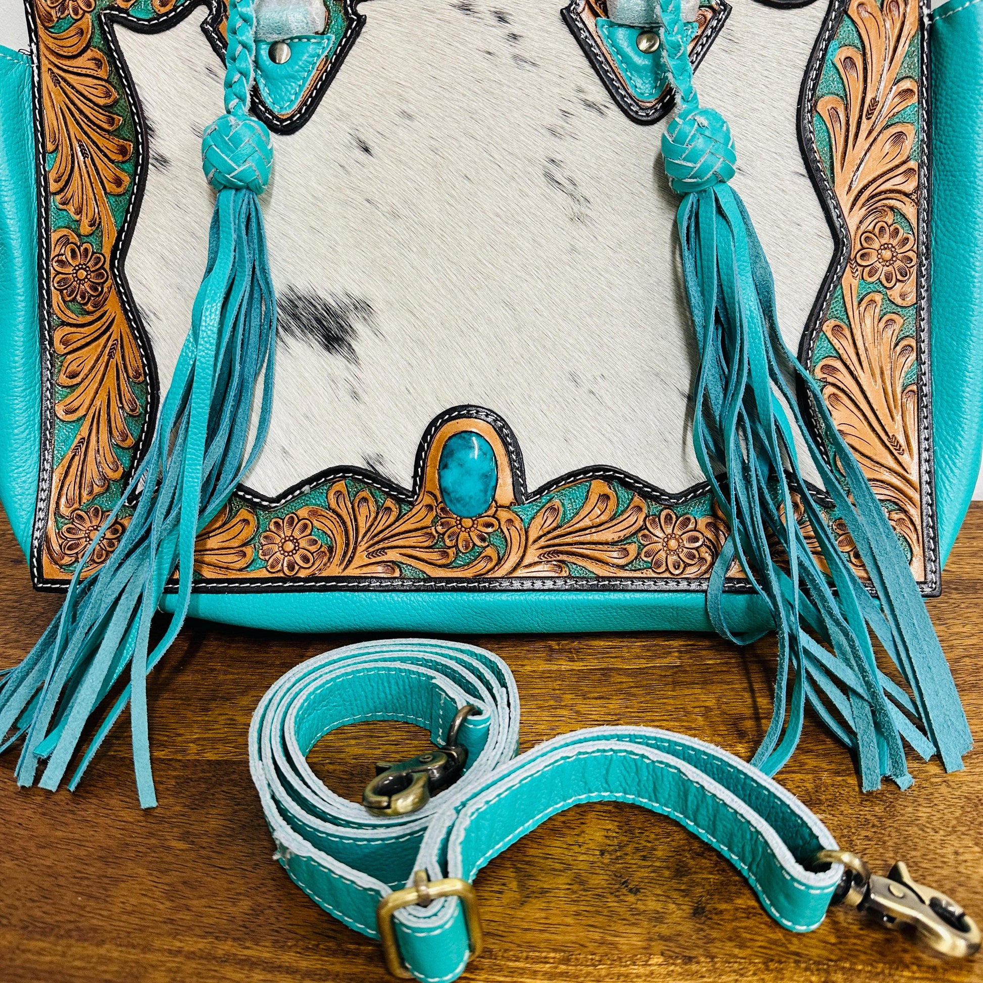 Hand Carved Leather Fringe Tote Bag - JayKayBoutiqueOnline